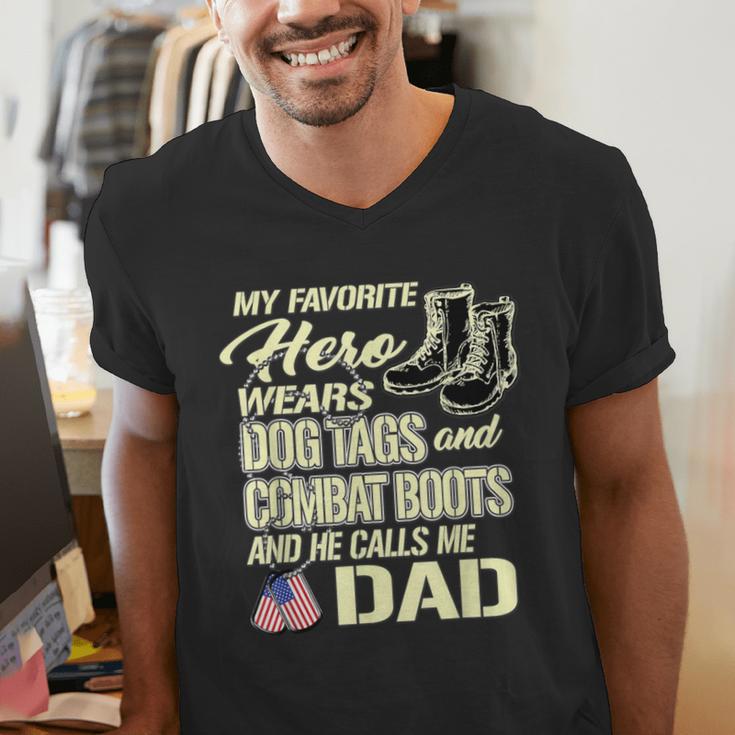 Hero Wears Dog Tags Combat Boots Proud Army Dad Father Men's V-Neck T-Shirt