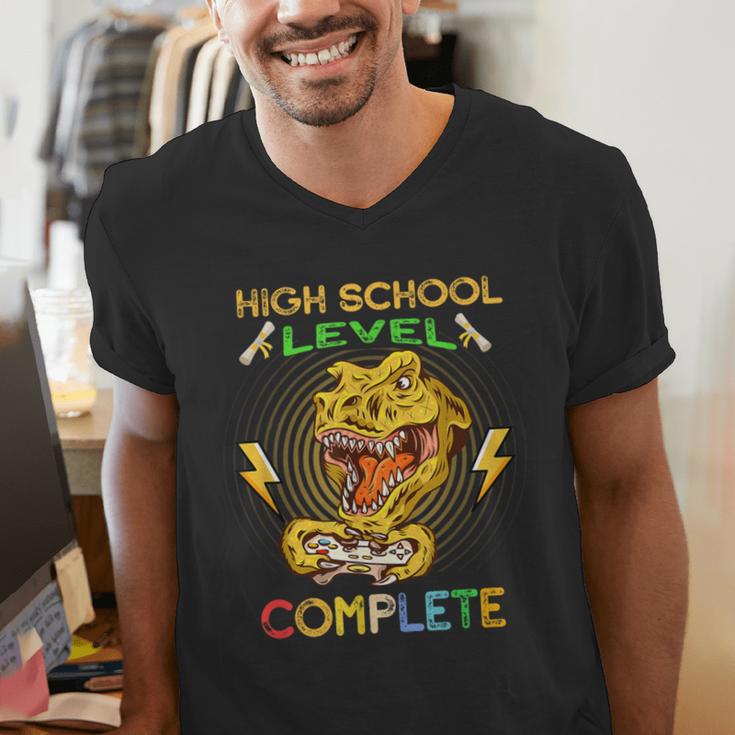 High School Level Complete Gamer Graduation Dinosaur 2021 Men's V-Neck T-Shirt