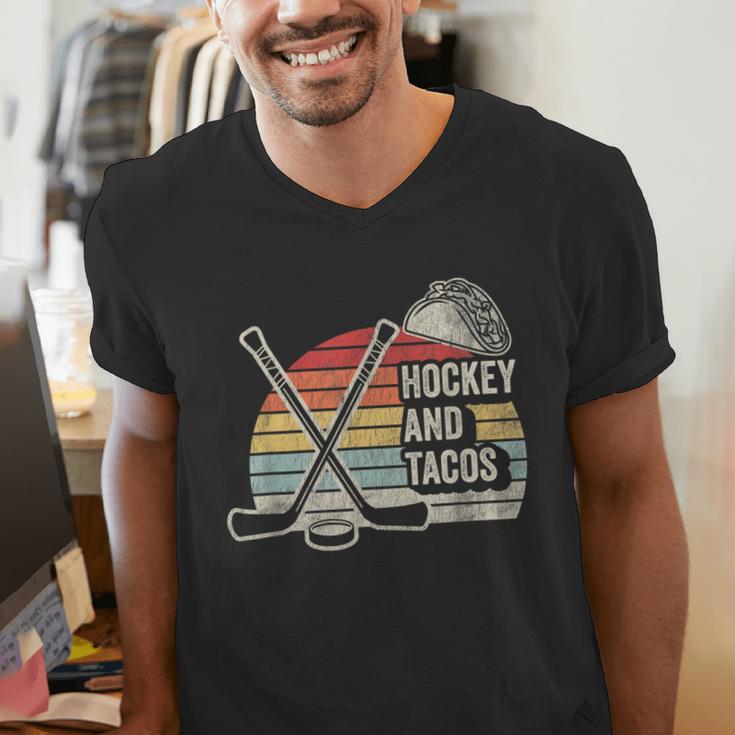Hockey And Tacos Retro Nostalgia Lovers Men's V-Neck T-Shirt
