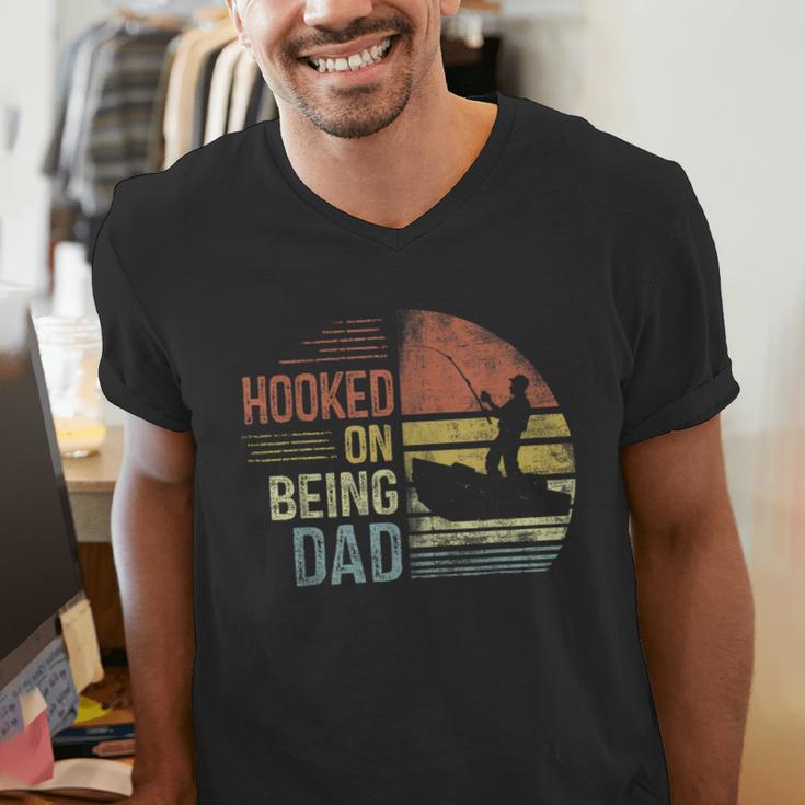 Hooked On Being Dad Fishing Dad Father's Day Men's V-Neck T-Shirt