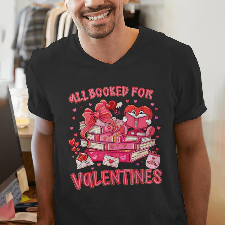 HUGvyn All Booked For Valentines Teacher Book Reading Heart Men's V-Neck T-Shirt