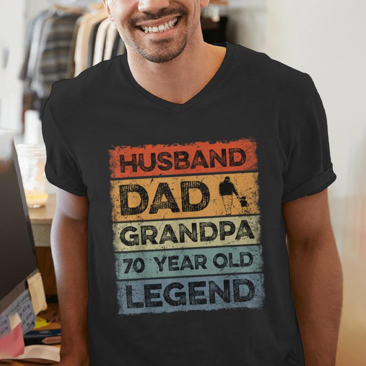 Husband Dad Grandpa 70 Year Old Legend 70th Birthday Vintage Men's V-Neck T-Shirt