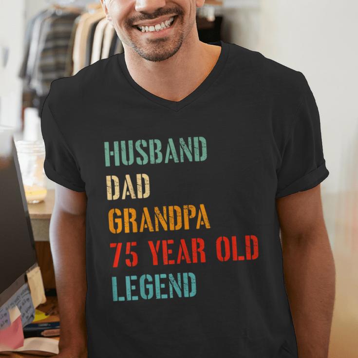 Husband Dad Grandpa 75 Year Old Legend 75th Birthday Men's V-Neck T-Shirt Husband Dad Grandpa 75 Year Old Legend 75th Birthday Men's V-Neck T-Shirt