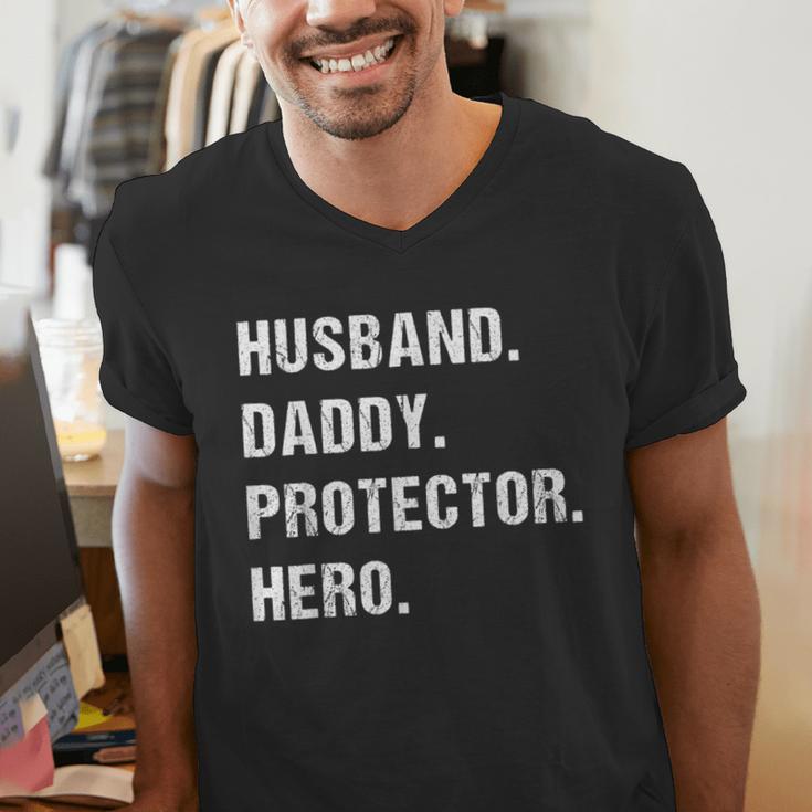 Husband Daddy Protector Hero For Dad Wife Small Men's V-Neck T-Shirt