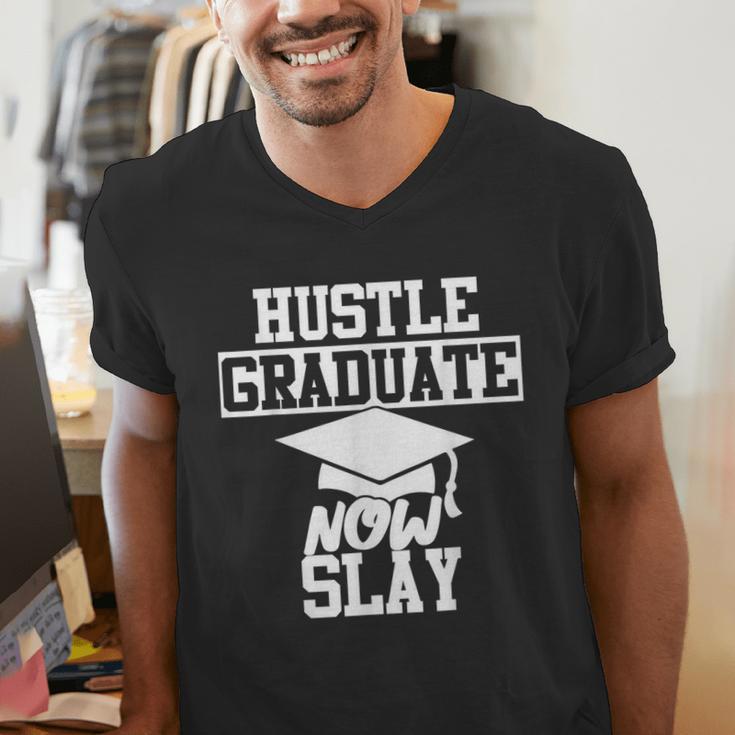 Hustle Graduate Now Slay MBA PhD Graduation Party Men's V-Neck T-Shirt