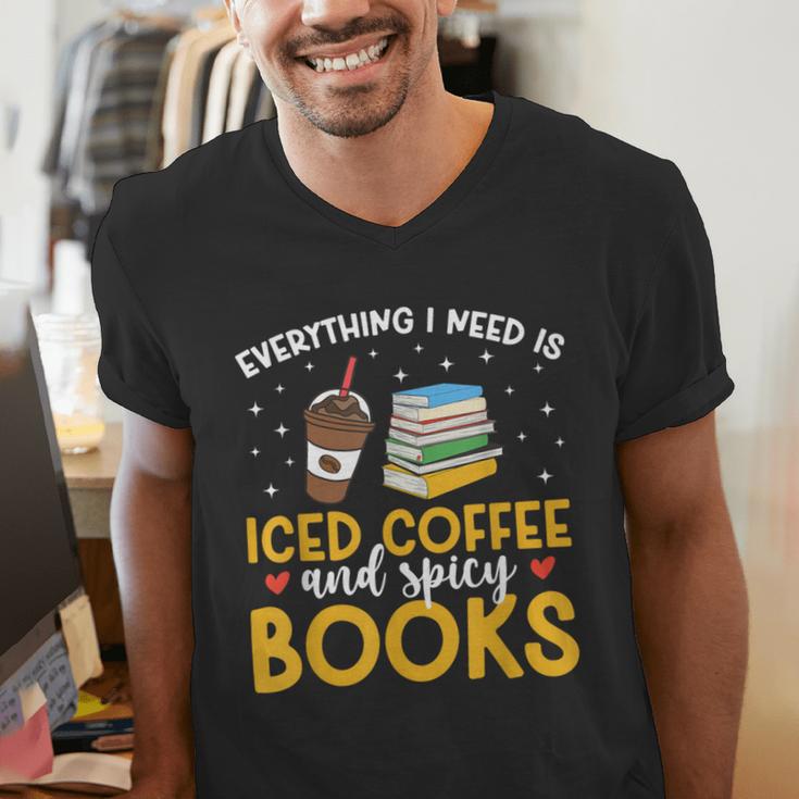 Iced Coffee And Spicy Books Iced Coffee Lover Cold Brew Men's V-Neck T-Shirt