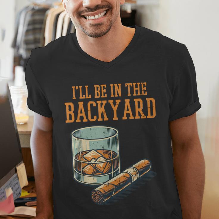 Ill Be In Backyard Saying Dad Men Grandpa Uncle Men's V-Neck T-Shirt