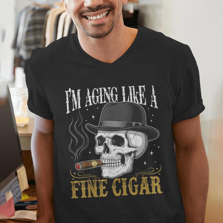 I'm Aging Like a Fine Cigar Skull Dad Retro Adult Men's V-Neck T-Shirt