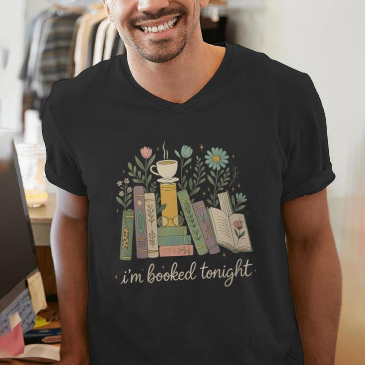 I'm Booked Tonight Floral Books Cozy Reading Graphic Men's V-Neck T-Shirt I'm Booked Tonight Floral Books Cozy Reading Graphic Men's V-Neck T-Shirt