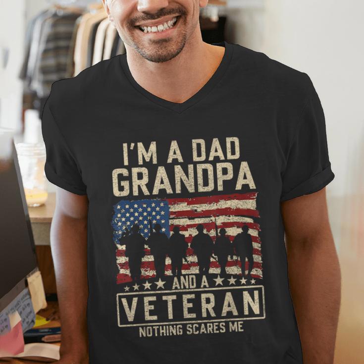 I'm A Dad Grandpa And Veteran Patriotic US Flag Veterans Day Men's V-Neck T-Shirt