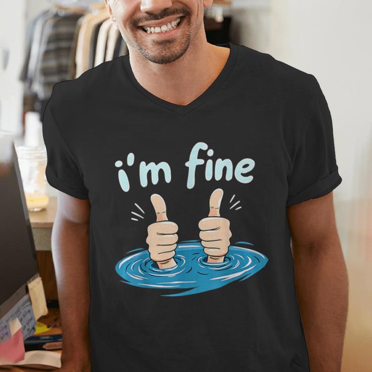 I'm Fine Drowning Thumbs Up Introvert Meme Humor Men's V-Neck T-Shirt