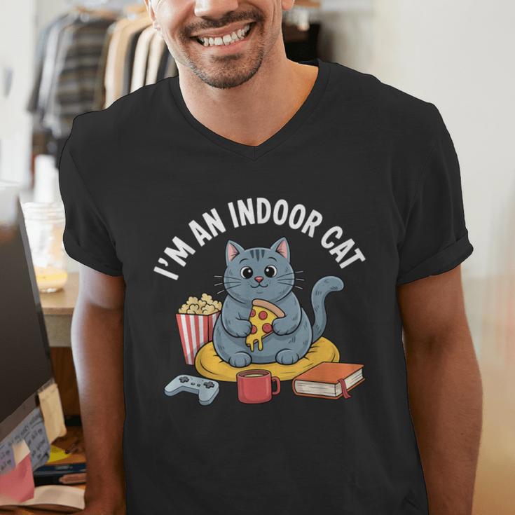 I'm An Indoor Cat Introvert Pizza Popcorn Book Gamer Cat Men's V-Neck T-Shirt I'm An Indoor Cat Introvert Pizza Popcorn Book Gamer Cat Men's V-Neck T-Shirt
