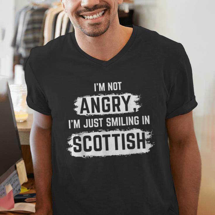 I'm Not Angry I'm Just Smiling In Scottish Dad Fun Scotland Men's V-Neck T-Shirt