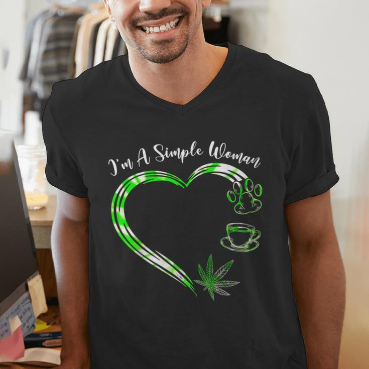 I'm A Simples Woman Loves Weed Coffee And Dog Dad Mom Men's V-Neck T-Shirt