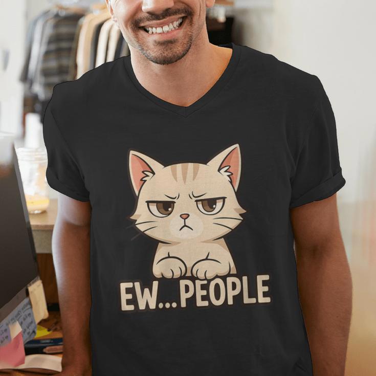 Introvert Anime Cat Ew People Men's V-Neck T-Shirt Introvert Anime Cat Ew People Men's V-Neck T-Shirt