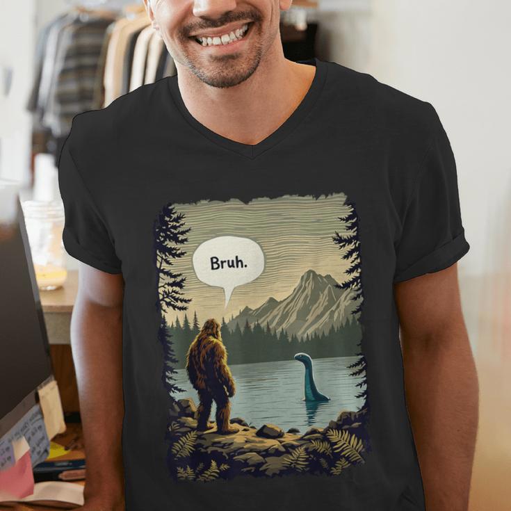 Introvert Bigfoot Sasquatch Loch Ness Monster Bruh Men's V-Neck T-Shirt