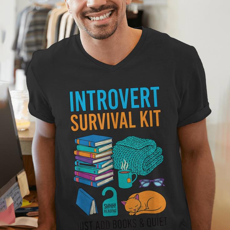 Introvert Book Lover Introvert Survival Kit Men's V-Neck T-Shirt