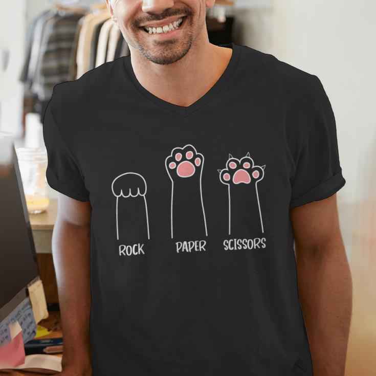 Introvert Cat Animal Rescue Pet Lover Apparel Rock Paper Scissors Hand Game Cute Paw Cat Men's V-Neck T-Shirt
