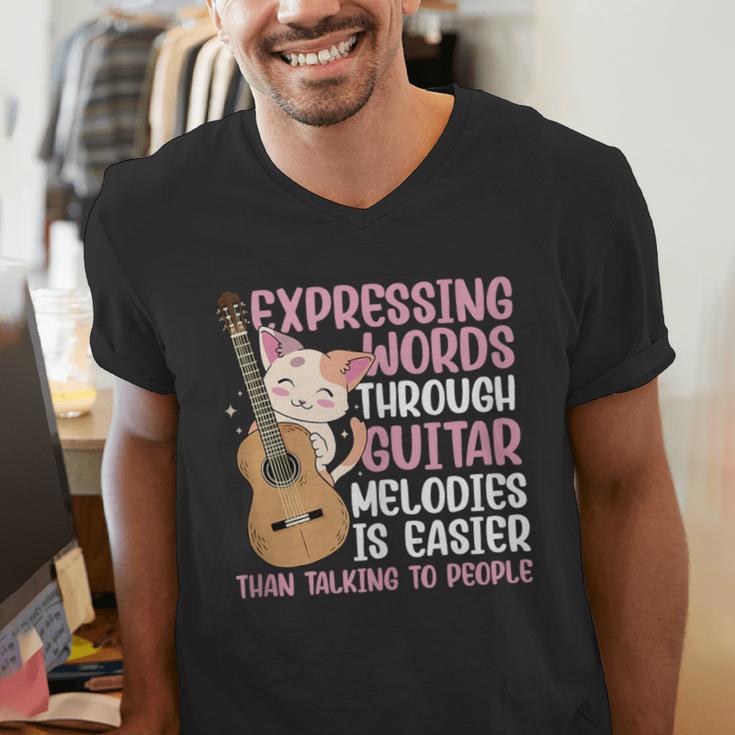 Introvert Guitarist Expressing Words Through Guitar Melody Men's V-Neck T-Shirt Introvert Guitarist Expressing Words Through Guitar Melody Men's V-Neck T-Shirt