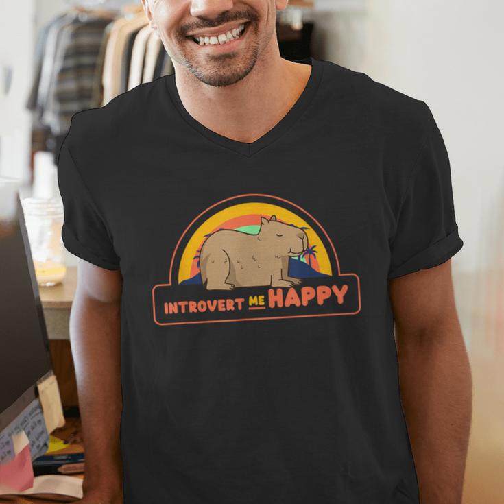 Introvert Me Happy Retro Sunset Capybara Tee Men's V-Neck T-Shirt Introvert Me Happy Retro Sunset Capybara Tee Men's V-Neck T-Shirt