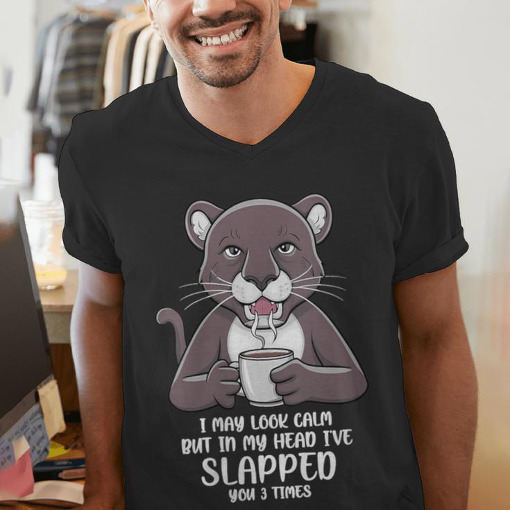 Introvert Panther And Coffee Lovers Men's V-Neck T-Shirt Introvert Panther And Coffee Lovers Men's V-Neck T-Shirt