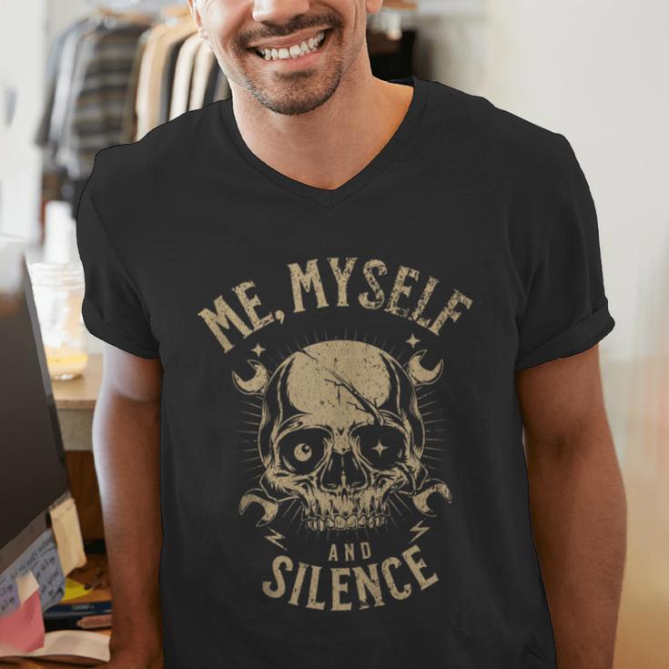 Introvert Relaxation Me Myself And Silence Skull Mechanic Men's V-Neck T-Shirt