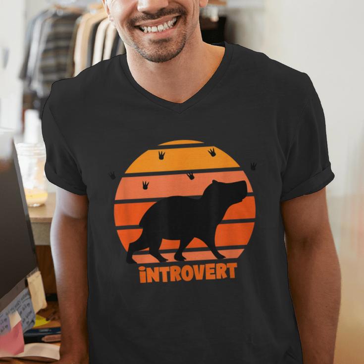 Introvert Retro Sunset Capybara Tee Men's V-Neck T-Shirt Introvert Retro Sunset Capybara Tee Men's V-Neck T-Shirt