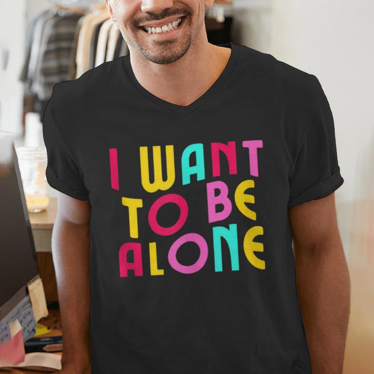 Introvert I Want To Be Alone Retro Wavy Men's V-Neck T-Shirt Introvert I Want To Be Alone Retro Wavy Men's V-Neck T-Shirt