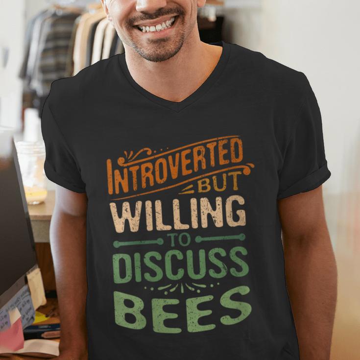 Introverted But Willing To Discuss Bees Animal Meme Men's V-Neck T-Shirt