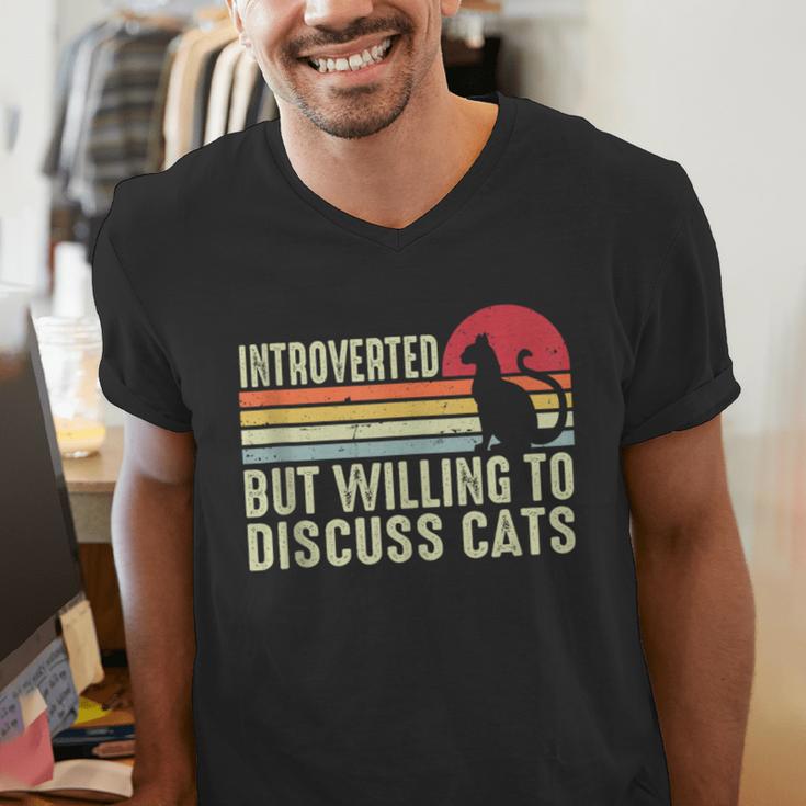 Introverted But Willing To Discuss Cats Kitten Pet Lover Men's V-Neck T-Shirt Introverted But Willing To Discuss Cats Kitten Pet Lover Men's V-Neck T-Shirt