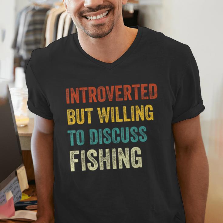 Introverted But Willing To Discuss Fishing Hobby Men's V-Neck T-Shirt Introverted But Willing To Discuss Fishing Hobby Men's V-Neck T-Shirt