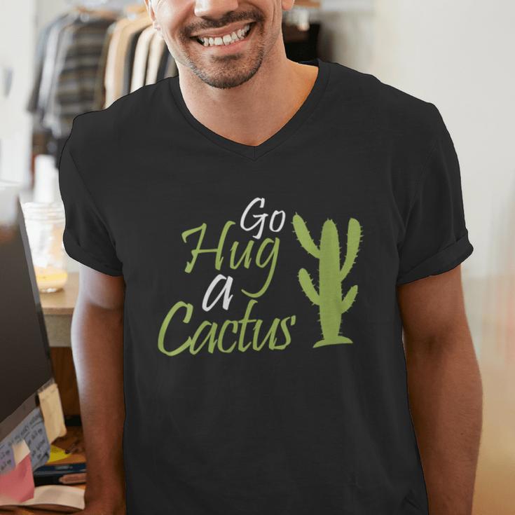 Introverts Sassy Saying Sassy Quote No Hugs Go Hug Cactus Men's V-Neck T-Shirt