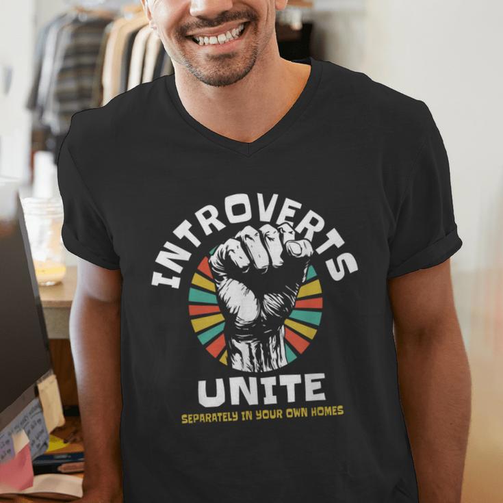 Introverts Unite Separately Own Homes Emblem Men's V-Neck T-Shirt Introverts Unite Separately Own Homes Emblem Men's V-Neck T-Shirt