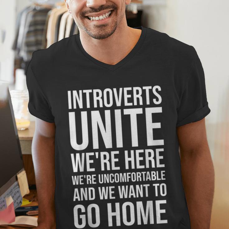 Introverts Unite We'Re Here We'Re Uncomfortable Men's V-Neck T-Shirt