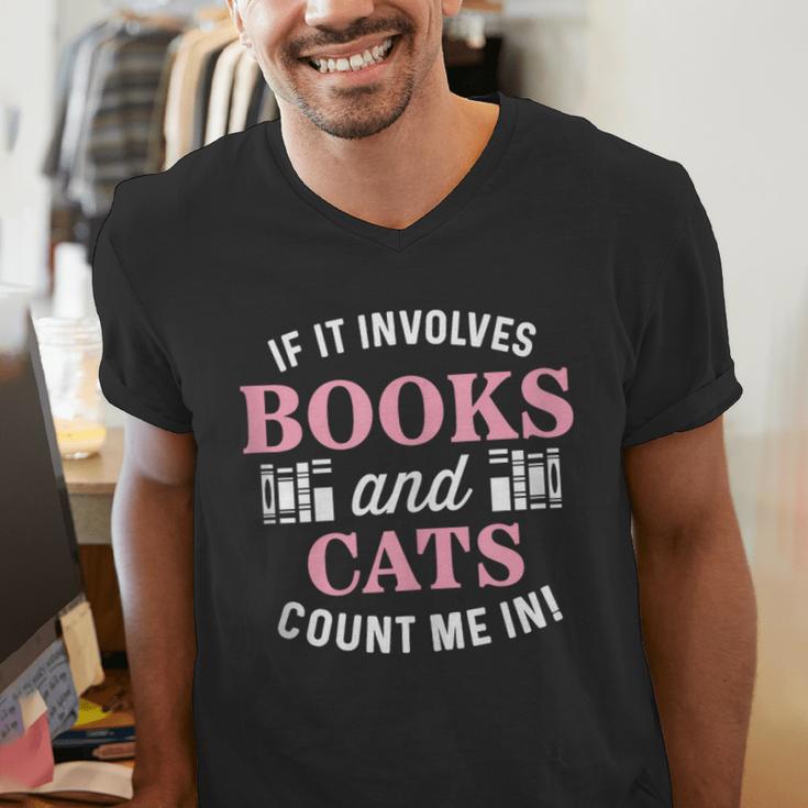 If It Involves Books And Cats Book Lover Men's V-Neck T-Shirt If It Involves Books And Cats Book Lover Men's V-Neck T-Shirt