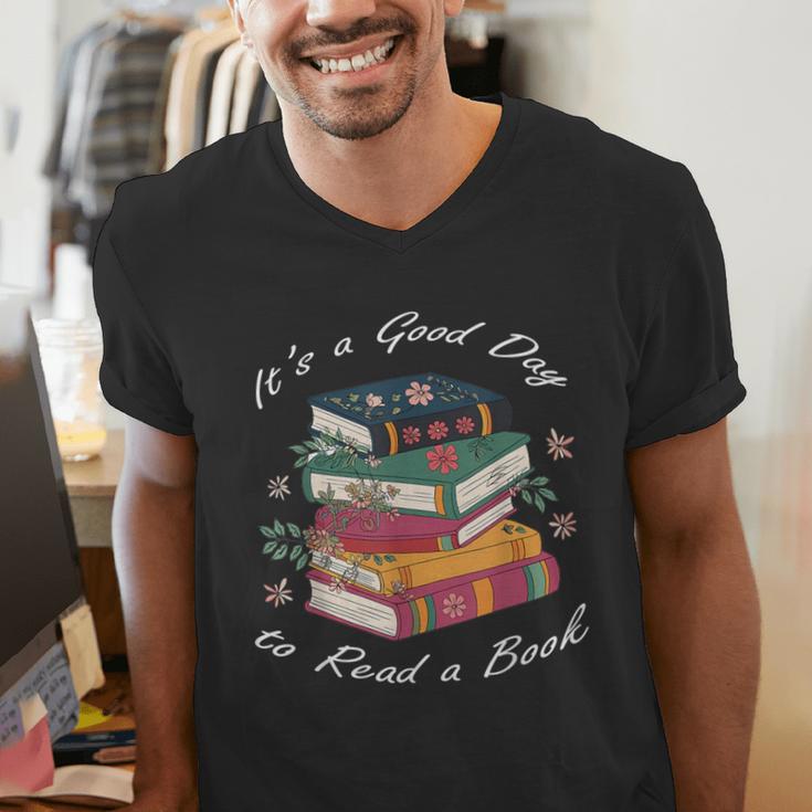 It's a Good Day To Read a Book Floral Stack Tee Men's V-Neck T-Shirt