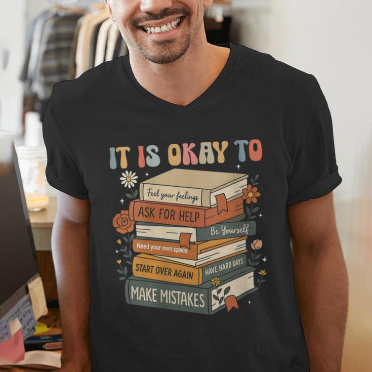 Its Okay Not To Be Okay Mental Health Awareness Floral Books Men's V-Neck T-Shirt