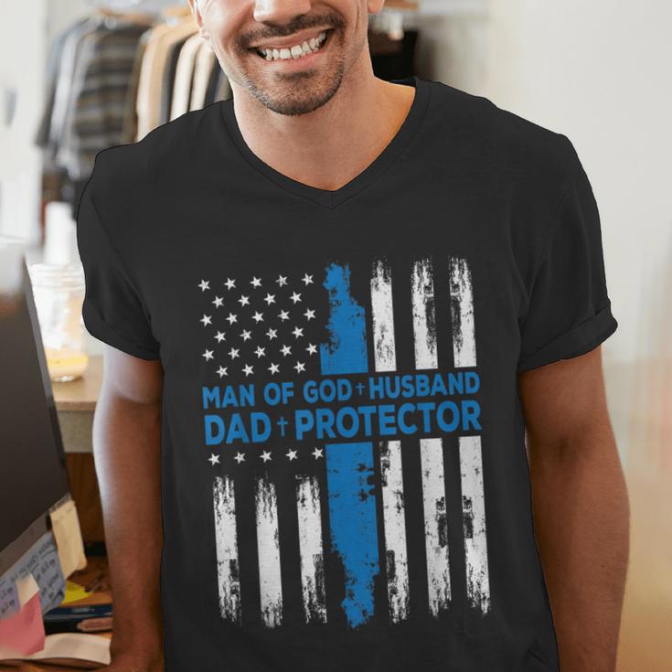 Jesus God Religious Man Of God Husband Dad Protector Men's V-Neck T-Shirt
