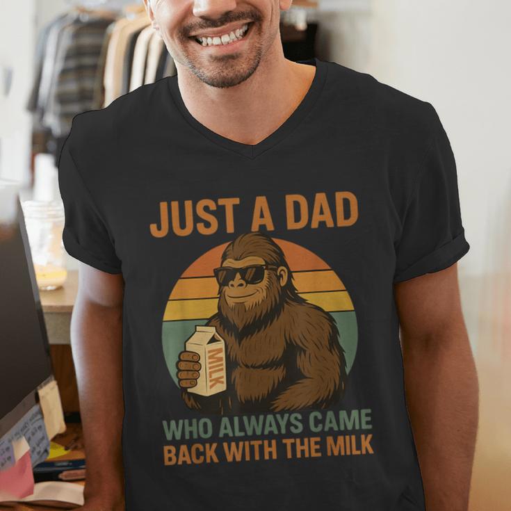 Just A Dad Who Always Came Back With The Milk Bigfoot Men's V-Neck T-Shirt