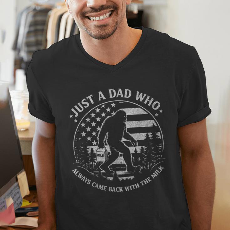 Just A Dad Who Always Came Back With The Milk Daddy Bigfoot Men's V-Neck T-Shirt