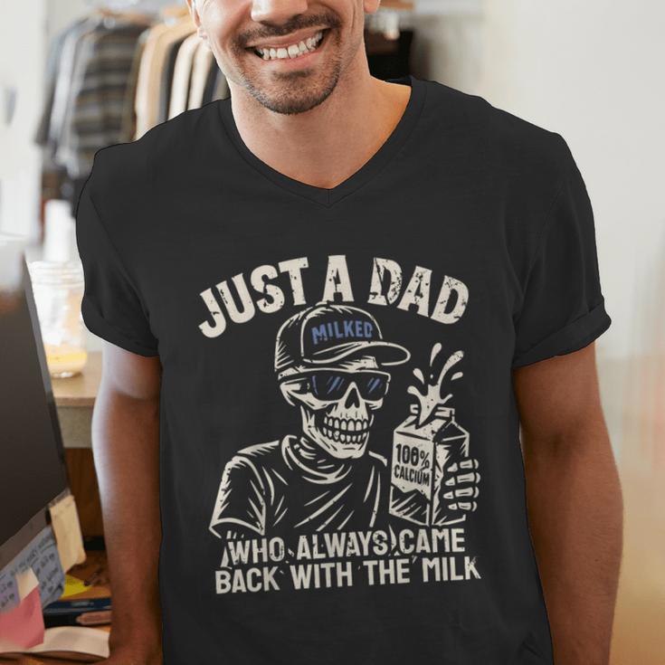 Just A Dad Who Always Came Back With The Milk Shirt Skeleton Men's V-Neck T-Shirt