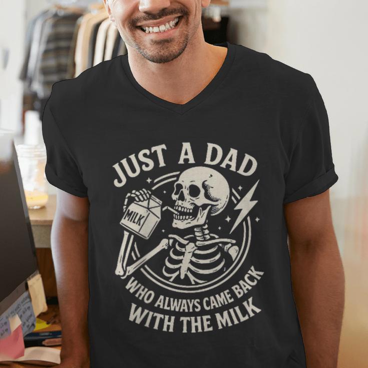 Just A Dad Who Always Came Back Skeleton Fathers Day Men's V-Neck T-Shirt
