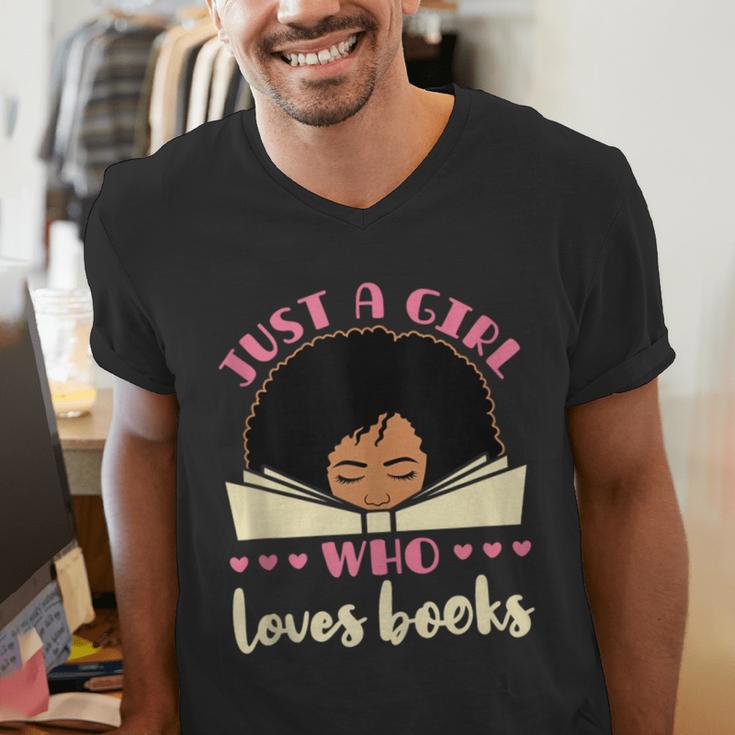 Just a Girl Who Loves Books African American Book Nerd Lover Men's V-Neck T-Shirt Just a Girl Who Loves Books African American Book Nerd Lover Men's V-Neck T-Shirt