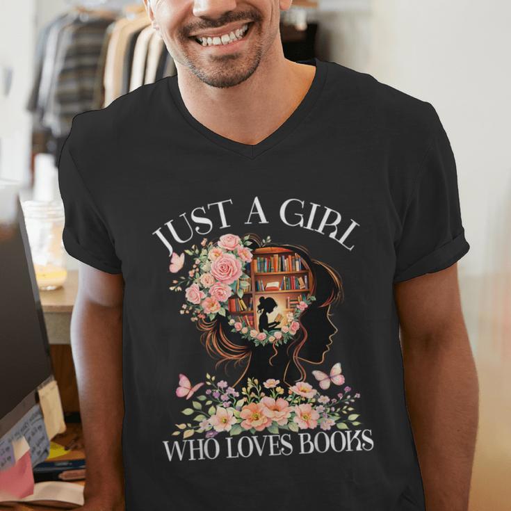 Just A Girl Who Loves Books Book Lover Reading For Women Men's V-Neck T-Shirt Just A Girl Who Loves Books Book Lover Reading For Women Men's V-Neck T-Shirt