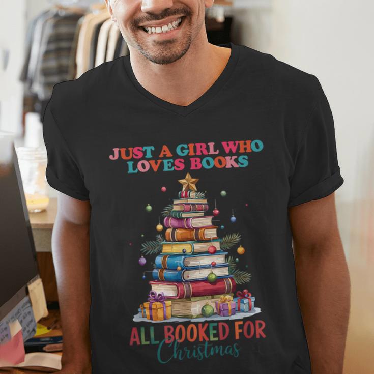 Just a Girl Who Loves Books All Booked For Christmas Men's V-Neck T-Shirt