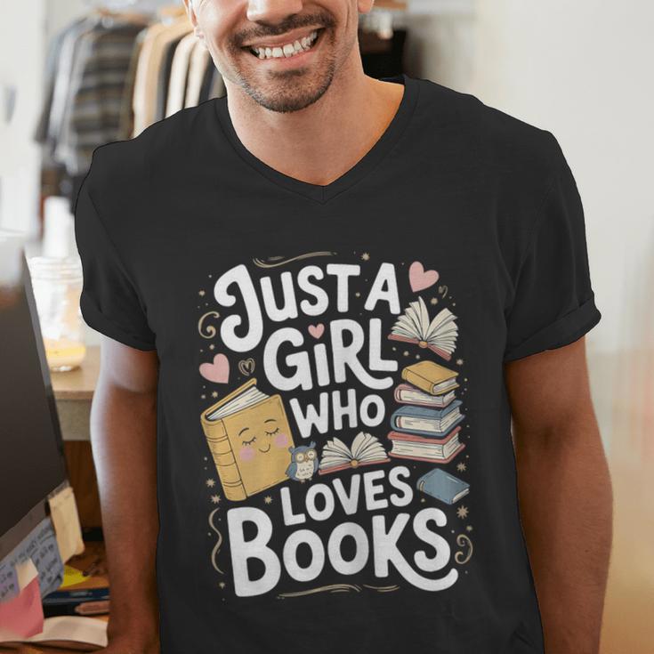 Just a Girl Who Loves Books Bookish Readers Book Lover Girls Men's V-Neck T-Shirt