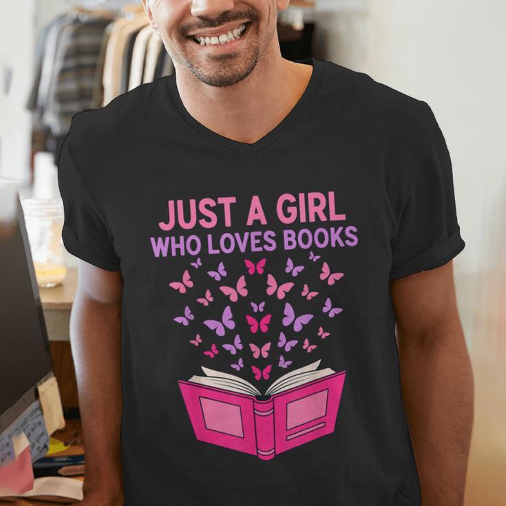 Just A Girl Who Loves Books Butterflies Reading Men's V-Neck T-Shirt