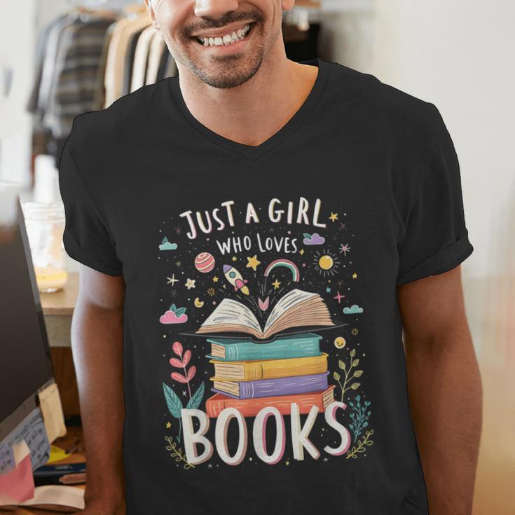 Just a Girl Who Loves Books Cute Book Lover Bookworm Men's V-Neck T-Shirt Just a Girl Who Loves Books Cute Book Lover Bookworm Men's V-Neck T-Shirt