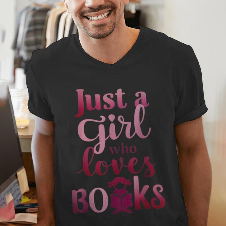 JUST A GIRL WHO LOVES BOOKS LIBRARIAN BOOK LOVERS BOOKWORM Men's V-Neck T-Shirt JUST A GIRL WHO LOVES BOOKS LIBRARIAN BOOK LOVERS BOOKWORM Men's V-Neck T-Shirt