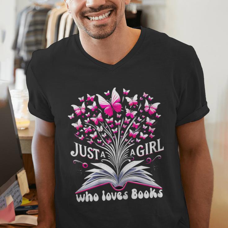 Just a Girl Who Loves Books Reading Book Butterfly Bookworm Men's V-Neck T-Shirt